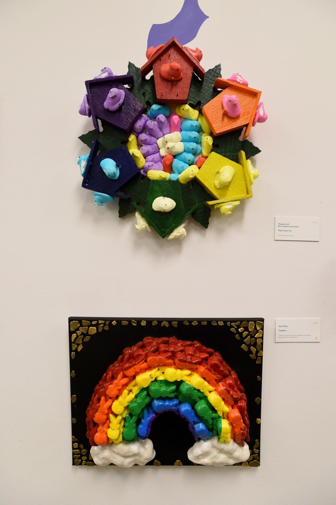 "Peep House Fun" by Therese Kroll and bottom, "Peepbow" by Kara Olson